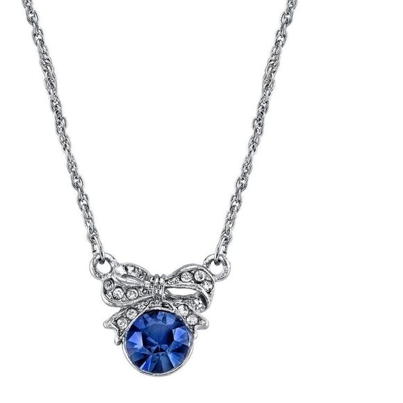 Downton Abbey Jewelry - Blue Silver Downton Abbey Edwardian-inspired bow collar choker 16-19” necklace